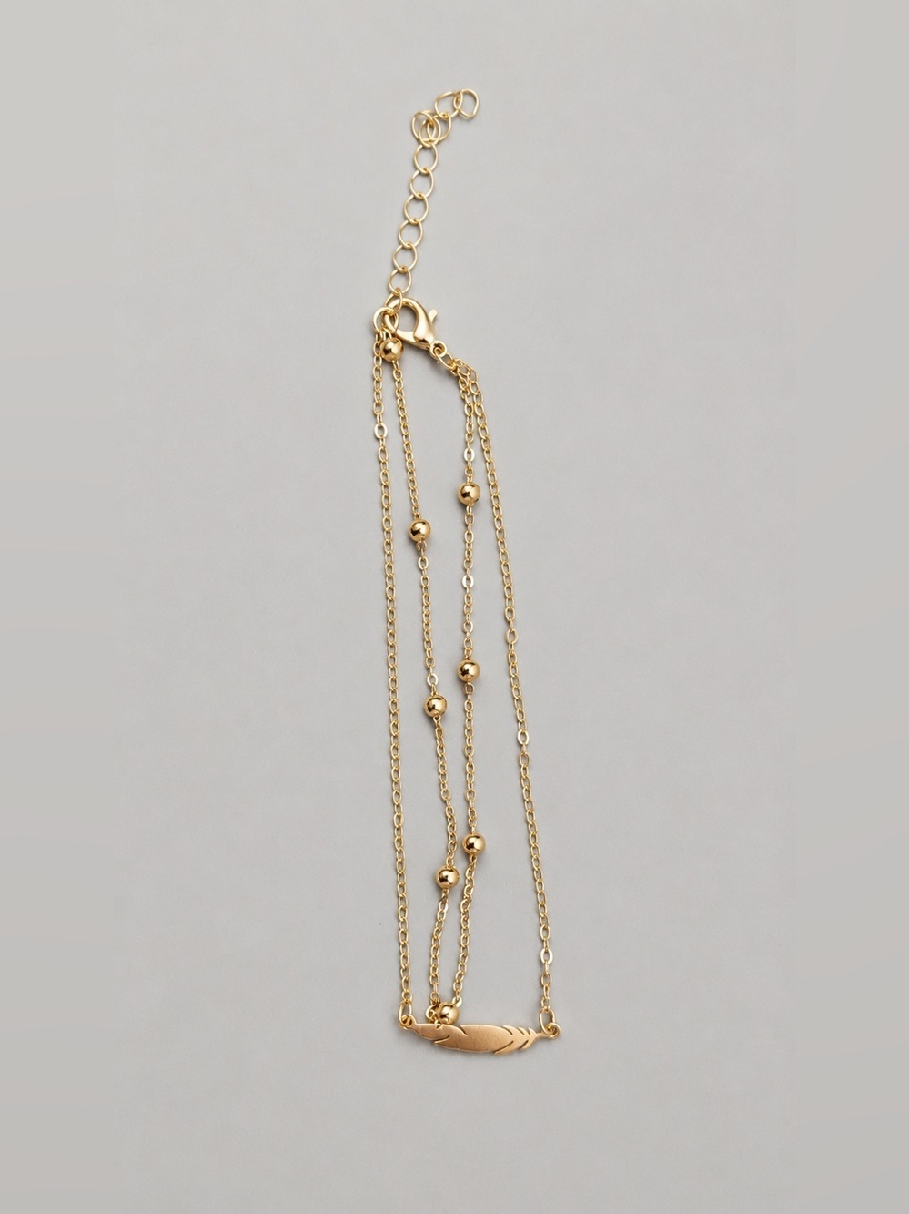 Gold-Tone Feather Anklet Double Layer Beach Anklet Boho Ankle Bracelet Summer - Picture 2 of 3